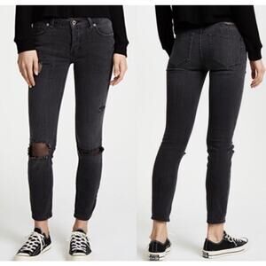 Free People Distressed Fishnet Skinny Jeans Size 26 In Washed Out Black